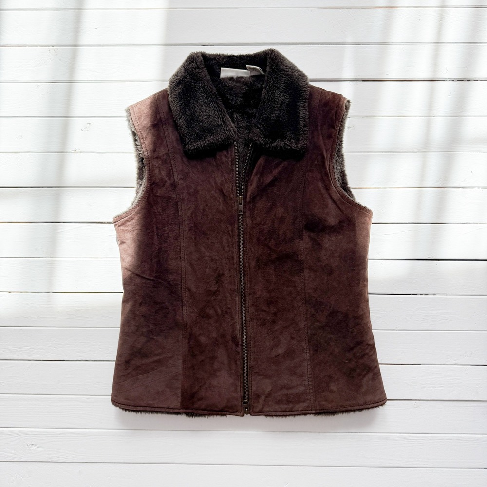 Madison Studio y2k vtg brown suede‎ fleece lined vest size S